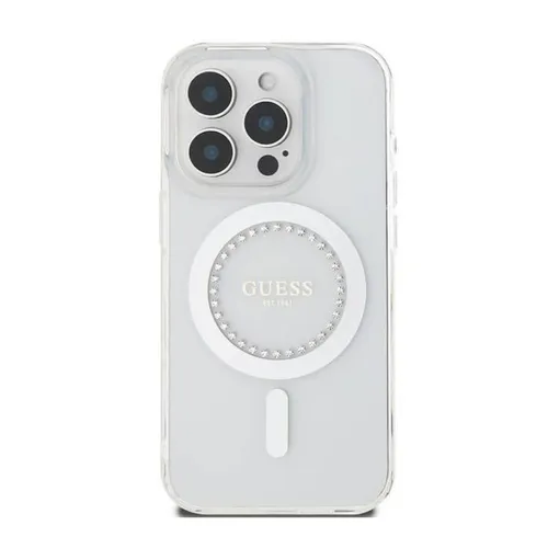 Ốp Điện Thoại Guess Magsafe IML Hard Case With Rhinestones Design For iPhone 16 Pro Max  Màu Trắng Trong