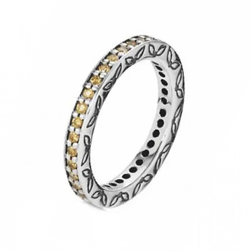Nhẫn Nữ Pandora Ring With Amber Zircons 190618CZM Màu Bạc Vàng Size 50