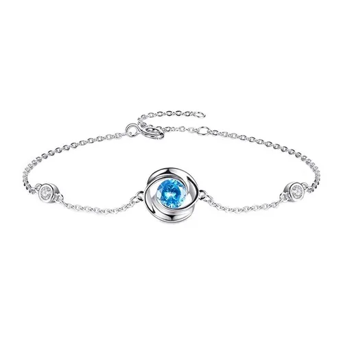 Vòng Đeo Tay Nữ Lili Jewelry Đính Đá CZ Hình Bông Hoa Hồng LILI_787759 Màu Bạc Phối Xanh