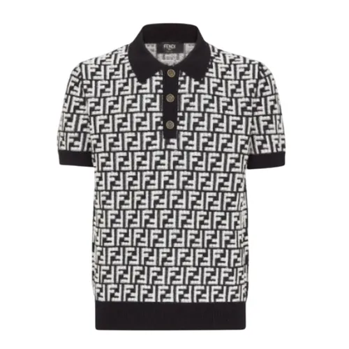 Áo Polo Len Nam Fendi FF Logo All Over Wool Short Sleeve FZC349 AR85 F04V6 Màu Đen Size 48