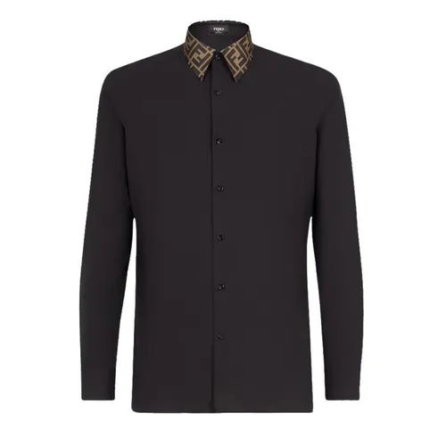 Áo Sơ Mi Nam Fendi Collar Zucca Pattern Long Sleeve In Black FS0751 A4S6 F0QA1 Màu Đen Size 39