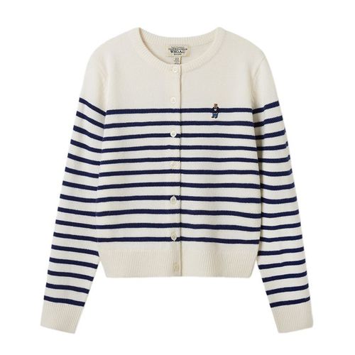 Áo Cardigan Nữ WHOAU Steve R-Neck Cardigan WHCKF1121F Màu Trắng Phối Xanh Size M