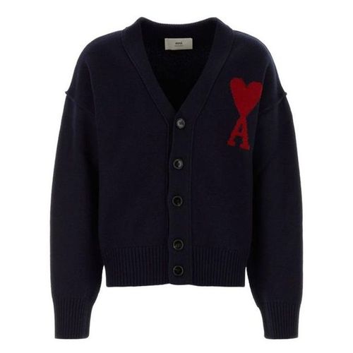 Áo Len  Cardigan Ami Paris Blue Navy With Logo Printed - UKC006 018 414 Màu Xanh Navy Size XS