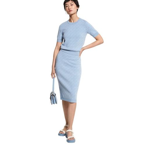 Chân Váy Len Michael Kors MK Logo Jacquard Pencil Skirt Màu Xanh Size S