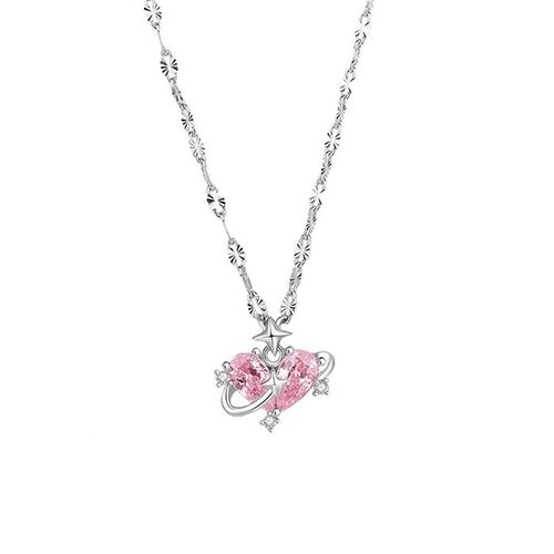 Dây Chuyền Nữ Lili Jewelry Bạc Đính Đá CZ Hình Trái Tim Lấp Lánh Vivian LILI_125811 Màu Hồng Bạc