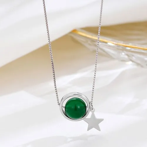 Dây Chuyền Nữ Lili Jewelry Đính Đá Phong Thủy Tự Nhiên Ember LILI_159900 (Mã Não Xanh) Màu Xanh Bạc