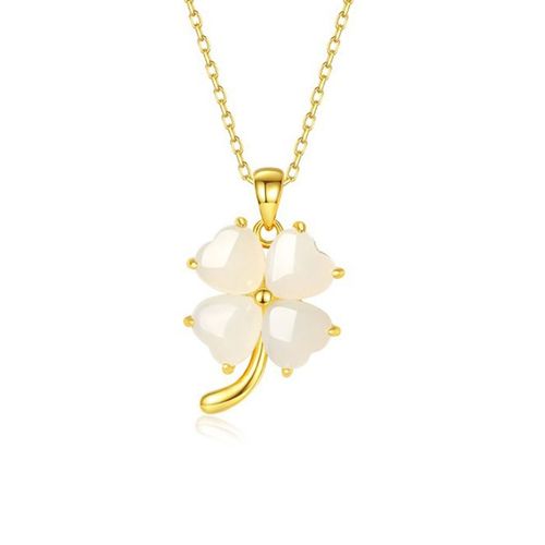 Dây Chuyền Nữ Lili Jewelry Đính Ngọc Bích Hetian Cỏ 4 Lá May Mắn Kiera LILI_745519 Màu Vàng