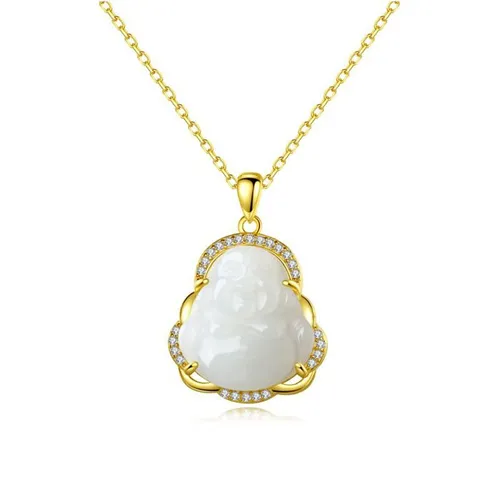 Dây Chuyền Nữ Lili Jewelry Đính Ngọc Bích Hetian Phật Di Lặc Veda LILI_098952 Màu Vàng