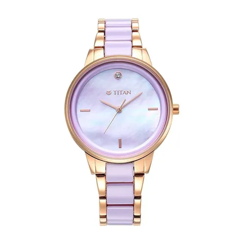 Đồng Hồ Nữ Titan Purple Ceramics Pink Dial Analog Watch 95213KD02 Màu Tím Vàng Hồng