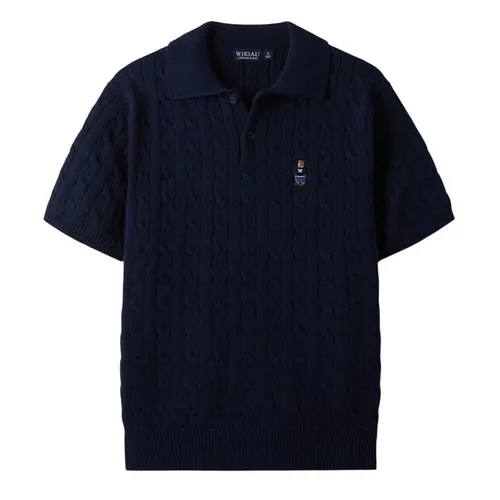 Áo Polo Nam WHOAU Steve Kara Cable Short Sleeve Knit WHKAE2412U_GS Màu Xanh Navy Size S