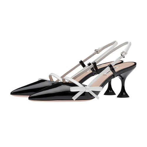 Giày Cao Gót Nữ Miu Miu Patent Leather High Heels With Slingback Strap Màu Đen Size 37.5