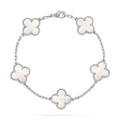 Vòng Đeo Tay Nữ Van Cleef & Arpels Vintage Alhambra Bracelet, 5 Motifs VCARF48400 Màu Trắng