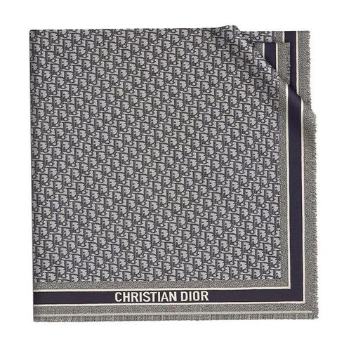 Khăn Quàng Cổ Nữ Dior Oblique Shawl Scarf Màu Xanh Navy/Xám