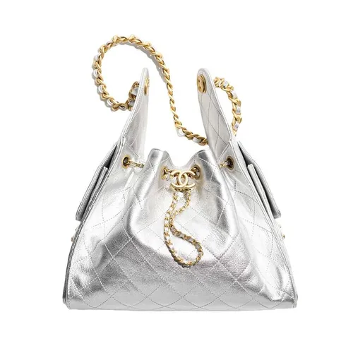 Túi Xách Tay Nữ Chanel 25 Small Handbag Grained Silver Màu Bạc