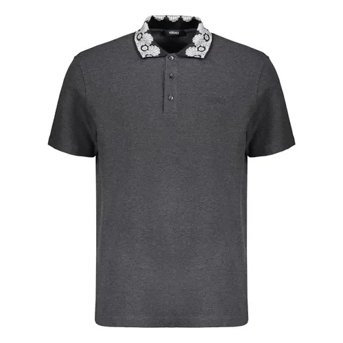 Áo Polo Nam Versace Logo Embroidered Cotton Polo Shirt Màu Xám Size M