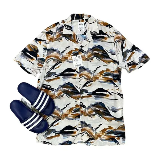 Áo Sơ Mi Cộc Tay Nam Zara Short Sleeved Vintage Shirt Phối Màu Size S
