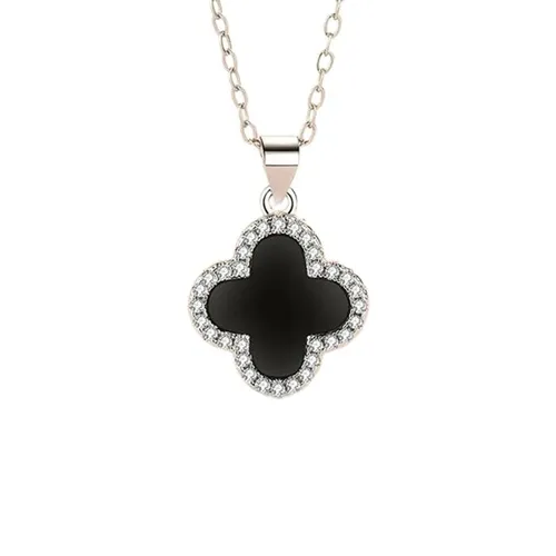 Dây Chuyền Lili Jewelry Bạc Nữ Đẹp Đính Đá CZ, Mã Não Cỏ 4 Lá LILI_137537 Màu Bạc