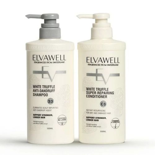 Set Dầu Gội Và Xả Hỗ Trợ Giảm Gàu, Siêu Suôn Mượt Elvawell White Truffle (500ml x 2)