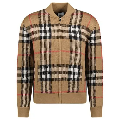 Áo Bomber Nam Burberry Morland Knitted Wool Jacket Taupe Brown Nâu Kẻ Size S