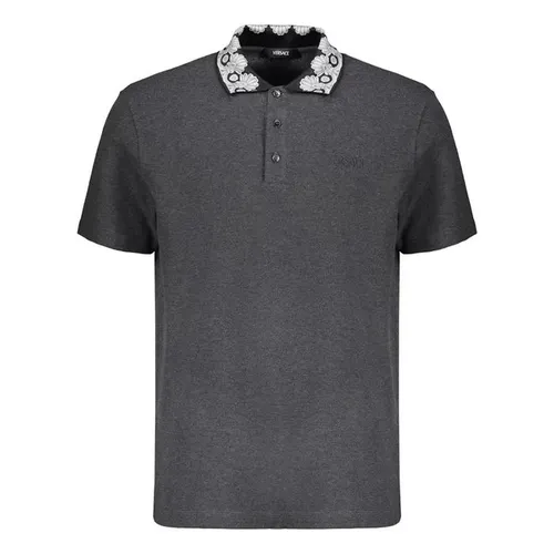 Áo Polo Nam Versace Logo Embroidered Cotton Shirt Màu Xám Size S