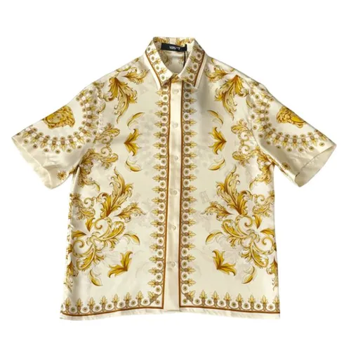 Áo Sơ Mi Nam Versace Barocco Print Short Sleeve In White/Gold 1010103 1A15626 5K580 Màu Kem Size 46