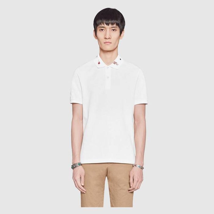 Áo Phông Gucci Embroidered Cotton Polo Màu Trắng, Size M