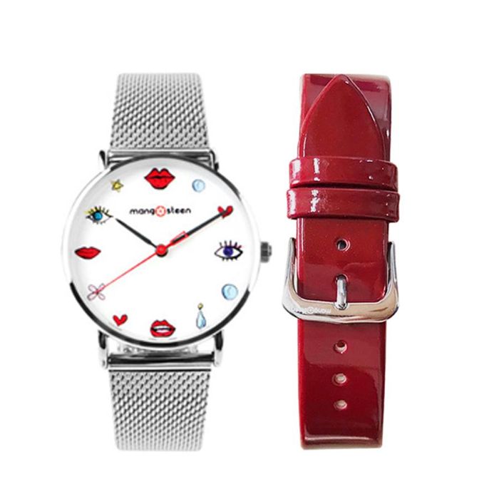 Đồng Hồ Nữ MS520C Mangosteen Seoul Hàn Quốc (Bạc) + Tặng Dây Da (Màu Đỏ)