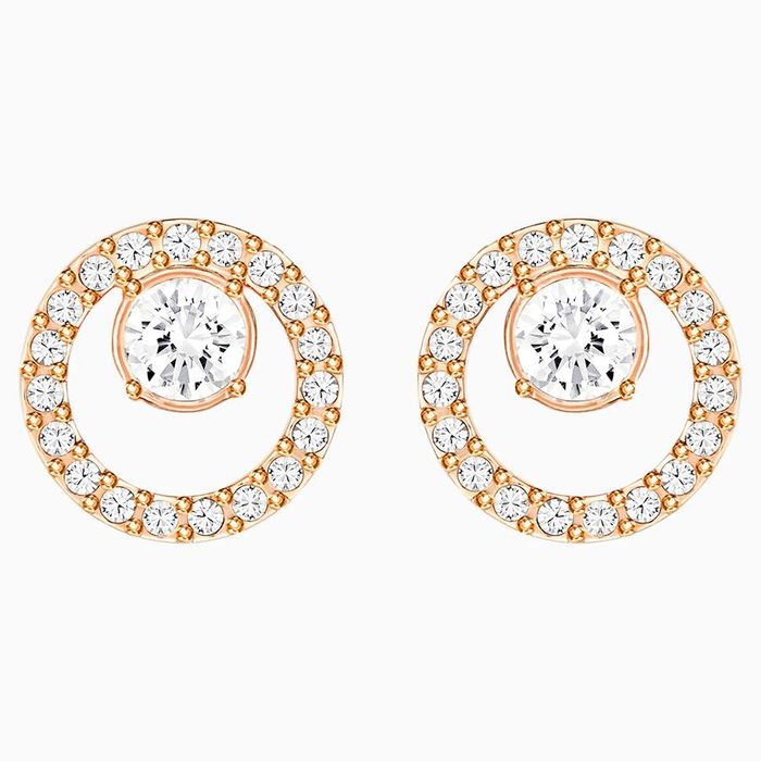 Khuyên Tai Swarovski Creativity Circle Pierced Earrings, White, Rose-Gold Tone Plated 5199827