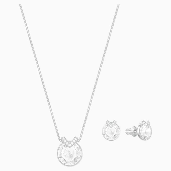 Set Dây Chuyền Và Khuyên Tai Swarovski Bella V Set, White, Rhodium Plated 5528937 Màu Bạc