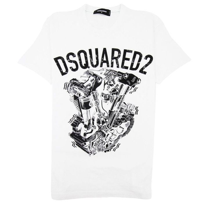 Áo Thun Dsquared2 Graphic Engine Tshirt White Màu Trắng