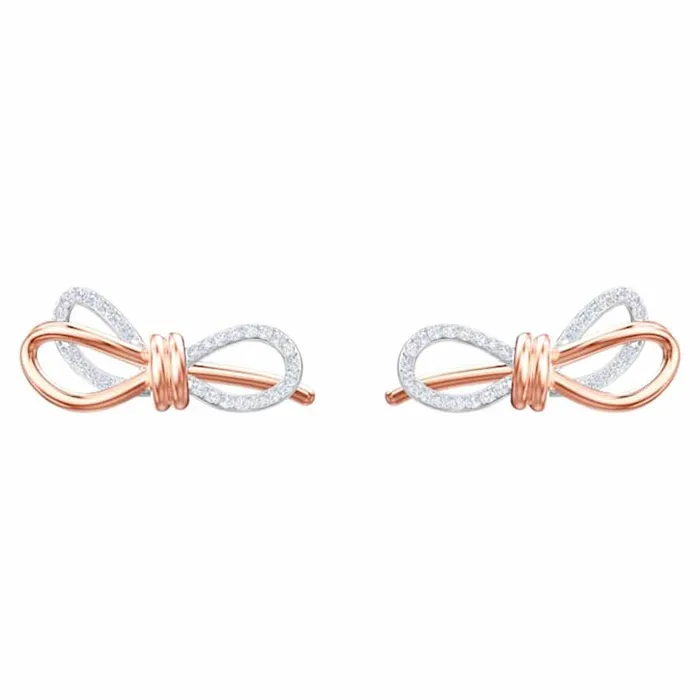 Khuyên Tai Swarovski Lifelong Bow Pierced Earrings White Mixed Metal Finish