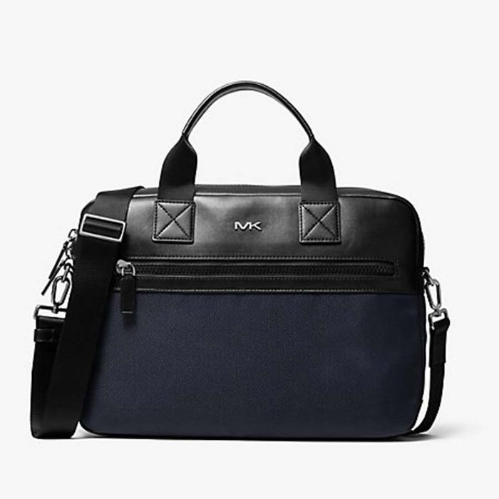 Túi Laptop Michael Kors MK Kent Sport Woven Double-zip Briefcase In Blue Màu Xanh Đen