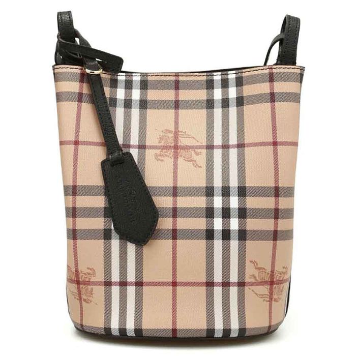 Túi Xách Burberry Haymarket Check Crossbody Bucket Bag In Light Black 40571581 Dây Đen
