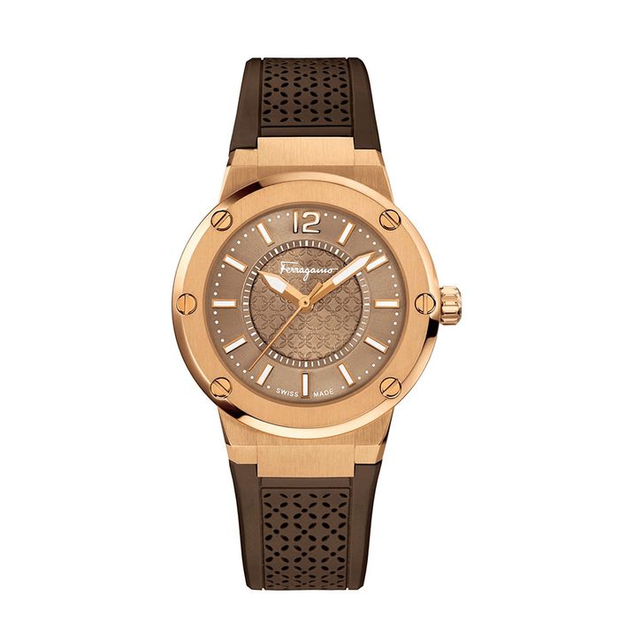 Đồng Hồ Nữ Salvatore Ferragamo F 80 Mặt Số Tròn Dây Cao Su Nâu SFIG00219