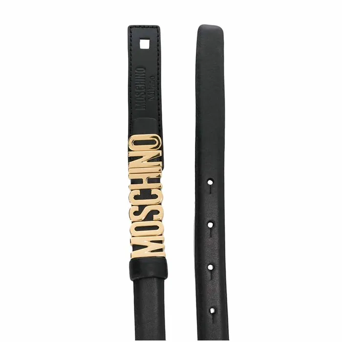 Thắt Lưng Moschino Logo Belt Màu Đen Chữ Vàng Size 85
