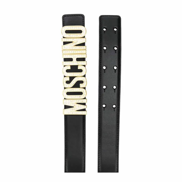 Thắt Lưng Moschino Logo Plaque Belt Chữ Vàng Đính Đá