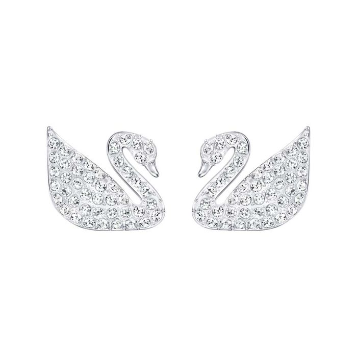 Khuyên Tai Swarovski Swan Pavé Stud Earrings Swan, White, Rhodium Plated 5161256