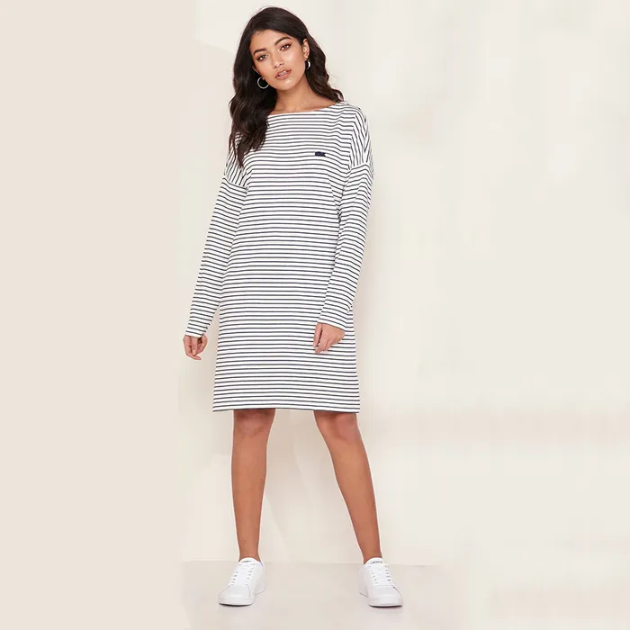 Váy Lacoste Striped Boat Neck T-Shirt Dress Màu Trắng Kẻ