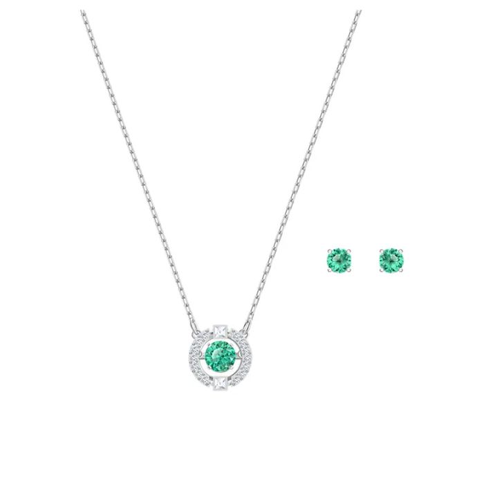 Set Dây Chuyền Và Khuyên Tai Swarovski Sparkling Dance Set Green, Rhodium Plated