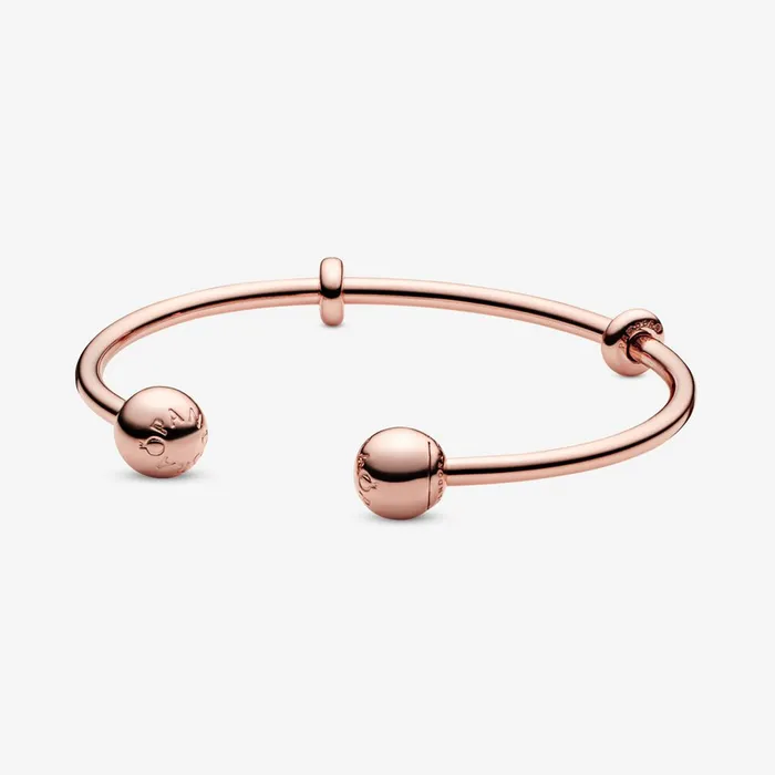 Vòng Đeo Tay Pandora Moments Open Charm Bangle Mạ Vàng Hồng 14K 586477 Size 17