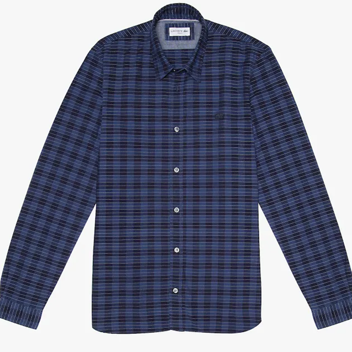 Áo Sơ Mi Dài Tay Lacoste  Aeq Camisa Casual Ml Poplin Cuadros CH9965 Màu Xanh Kẻ Size 38