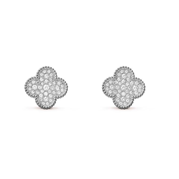 Khuyên Tai Jewery Luxury Alhambra Earrings Vàng Trắng Đính Kim Cương