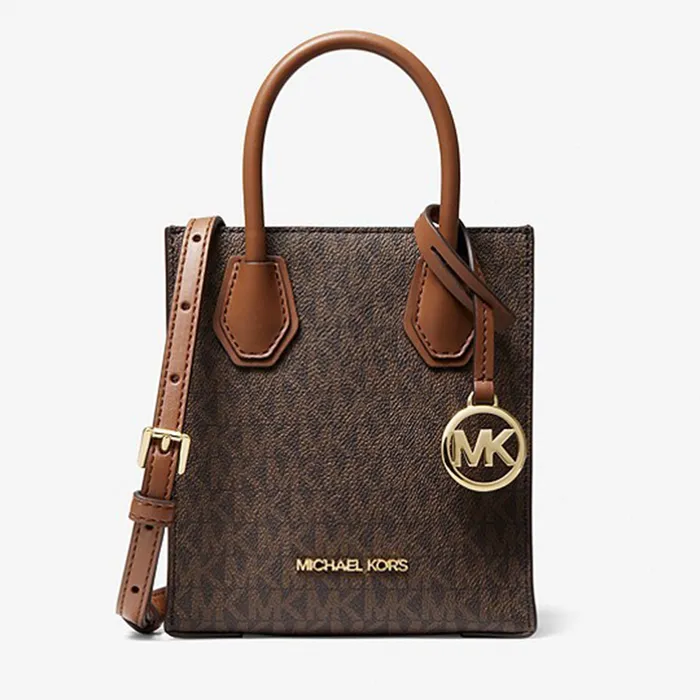 Túi Xách Tay Michael Kors MK Mercer Extra-Small Logo and Leather Crossbody Bag Màu Nâu Xám  