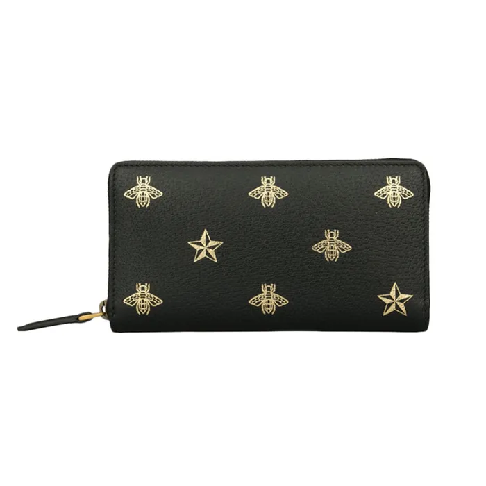 Ví Gucci Black Bee Star Leather Zip Around Wallet Màu Đen
