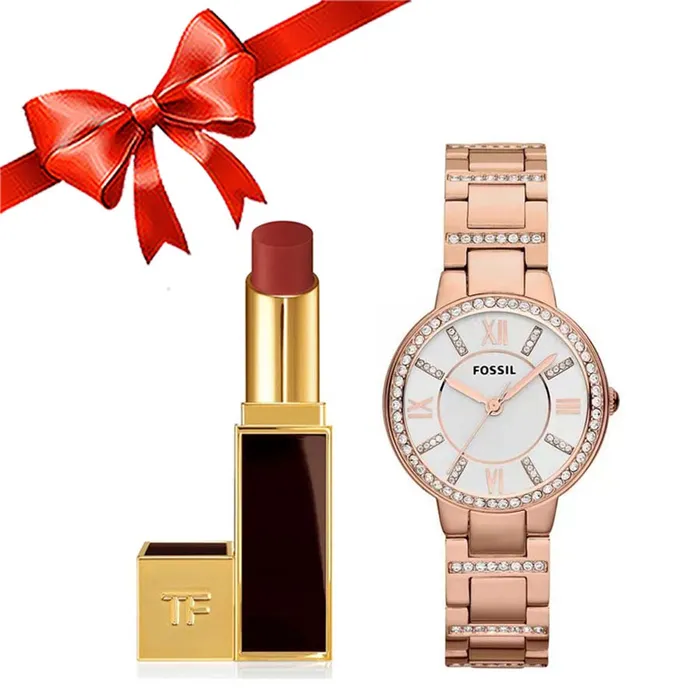 Combo Đồng Hồ Nữ Fossil ES3284 Và Son Tom Ford Lip Color Màu 27 Đỏ Gạch