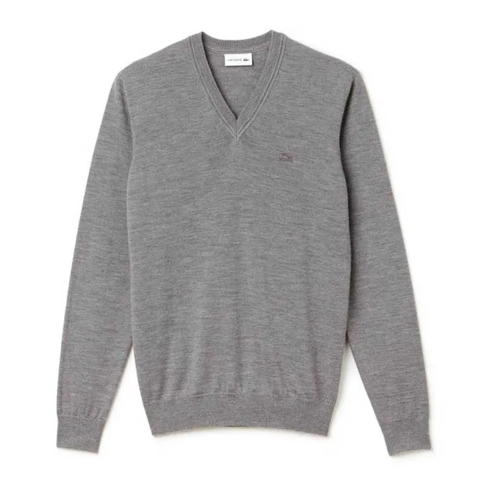 Áo Len Lacoste Men's V-Neck Wool Jersey Sweater AH2987-UWC Màu Xám Size S