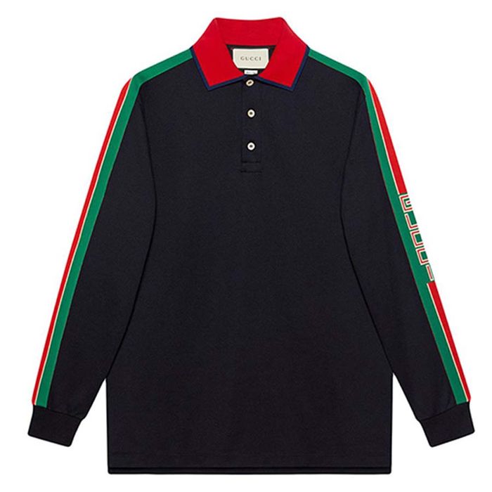 Áo Dài Tay Gucci Web Stripe-Detail Polo Shirt Màu Đen Size XL