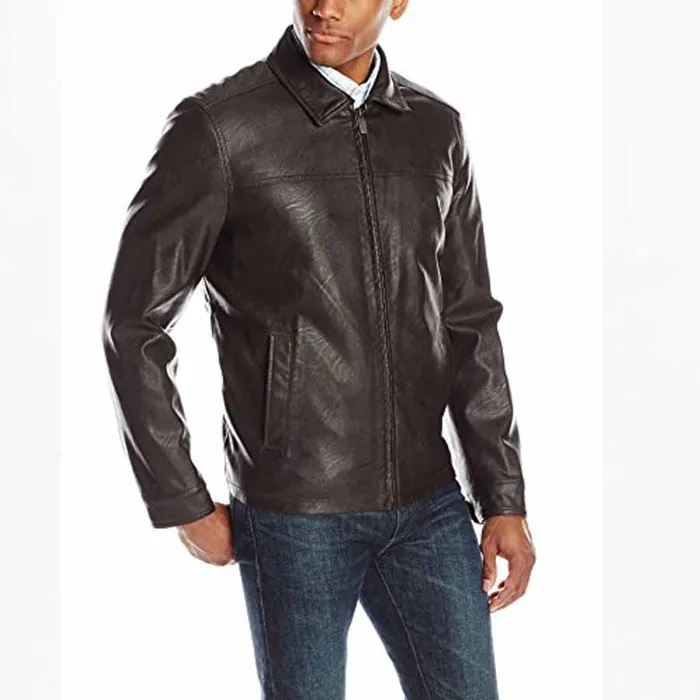 Áo Khoác Da Nam Dockers Faux Leather Lay Down Collar Zip Front Jacket Màu Đen