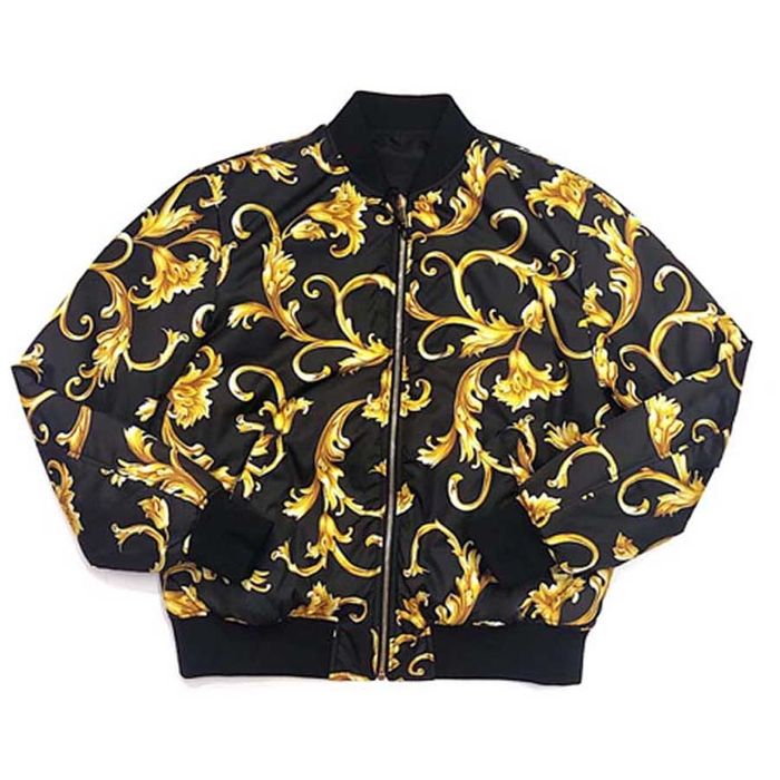 Áo Khoác Versace Bomber Jacket Màu Đen Họa Tiết Vàng Size 46
