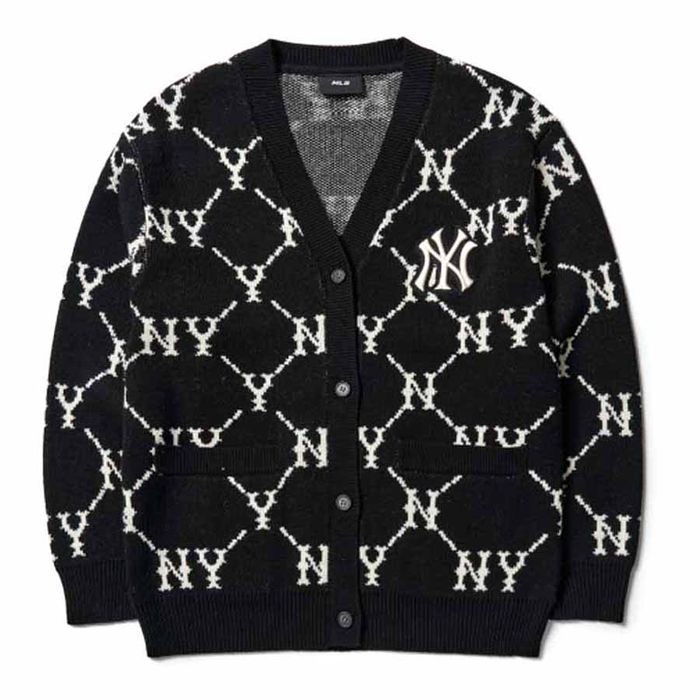 Áo Len MLB Monogram Diamond Cardigan New York Yankees 3AKTM0214-50BKS Màu Đen